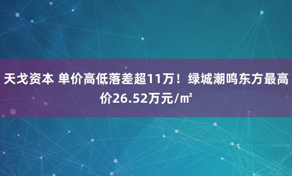 天戈资本 单价高低落差超11万！绿城潮鸣东方最高价26.52万元/㎡