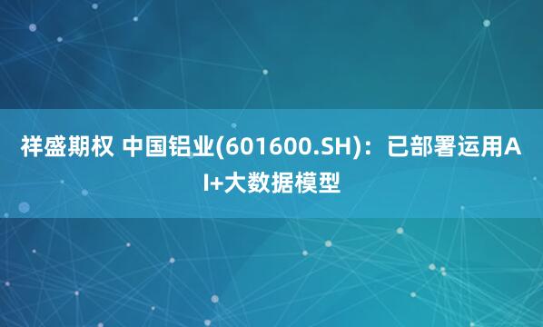 祥盛期权 中国铝业(601600.SH)：已部署运用AI+大数据模型